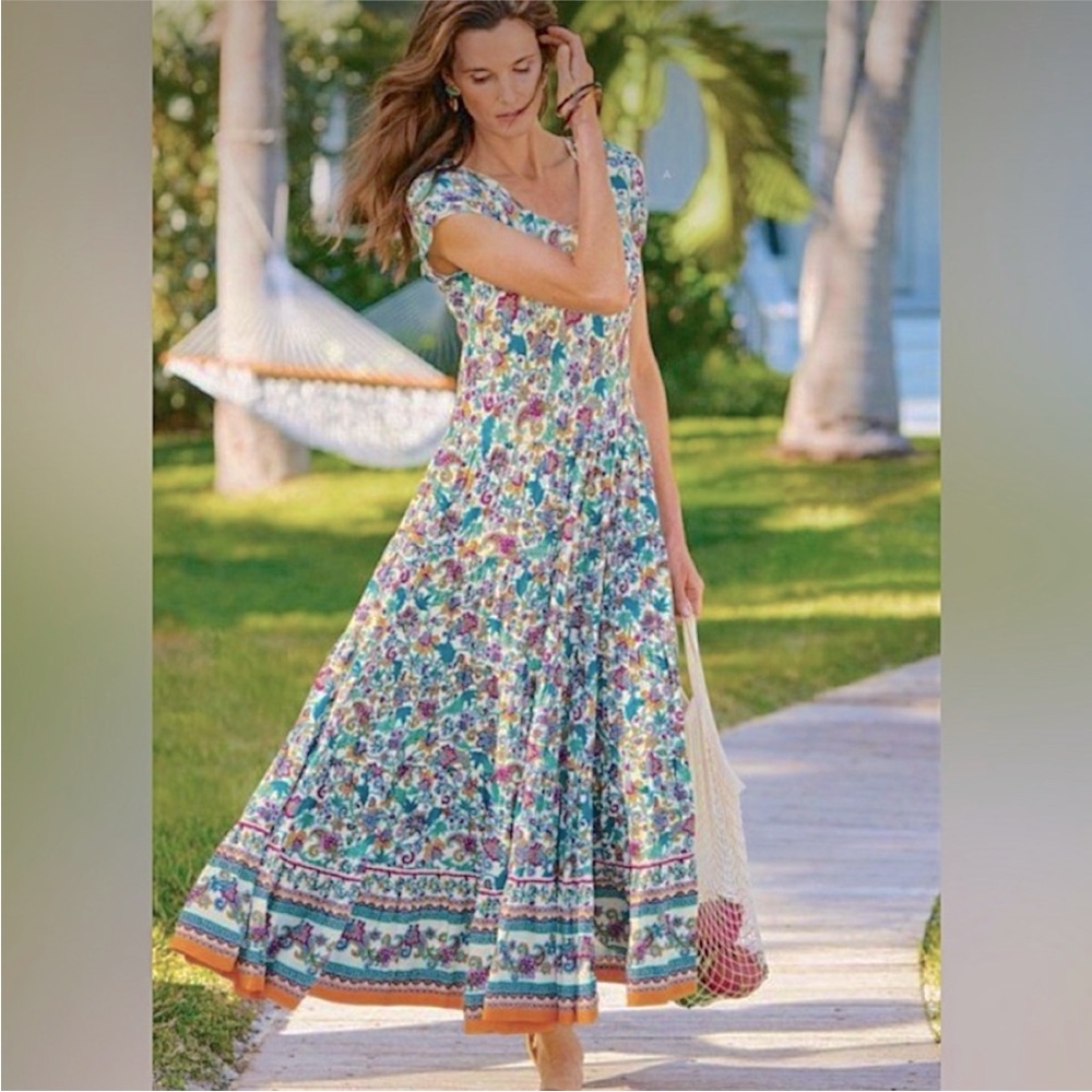 Floral Bohemian Maxi Dress - White/Blue